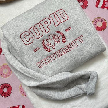 Cupid University Embroidered Sweatshirt- Y2K Style Embroidered Crewneck| unisex Sweatshirt- funny clothing- Valentines Day - Love - gift